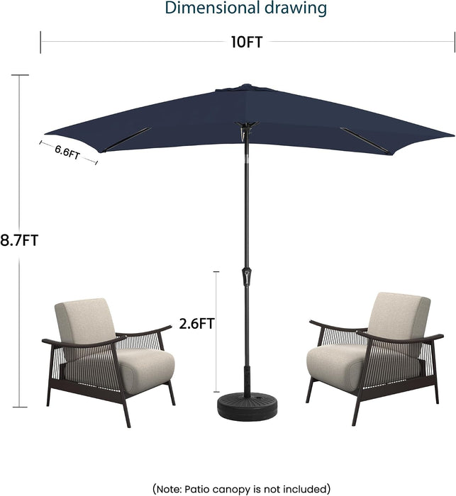 6.5 Rectangular Patio Umbrella Outdoor Deck Umbrella Rectangle Navy | 6 Ribs Frame Rush-Button Tilt Easy Crank. UPF50+ Waterproof Canopy. Works with Outdoor Table, Backyard, Pool.