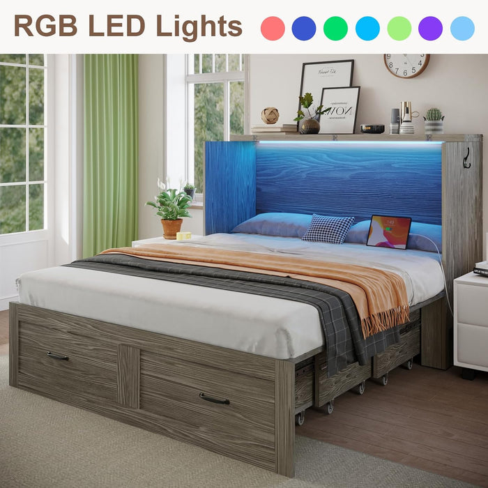 Grey Queen Murphy Cabinet Bed With GenerousStorage