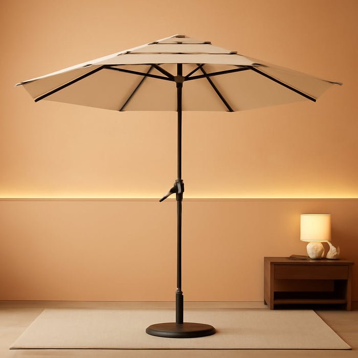 10Ft Patio Umbrella, 3 Tier Outdoor Market Table Umbrellas with 8 Fiberglass Ribs and Push Button Tilt, Windproof, Vented Canopy, UV Protection for Deck, Pool, Backyard