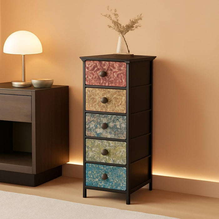 Retro Skinny Dresser With Fabric Drawers NarrowStorage