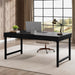55" Industrial Executive Desk for Home Office, Rustic Simple Computer Laptop Desk with Strong Metal Legs, Study Writing Table Business Workstation, Small Conference Table Black