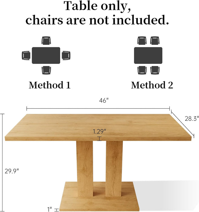 Modern Dining Table, 46'' Oak Table | Rectangular Kitchen Table with Oak Finish, Compact Dining Room Table for 4, Sturdy Construction for Home, Apartment