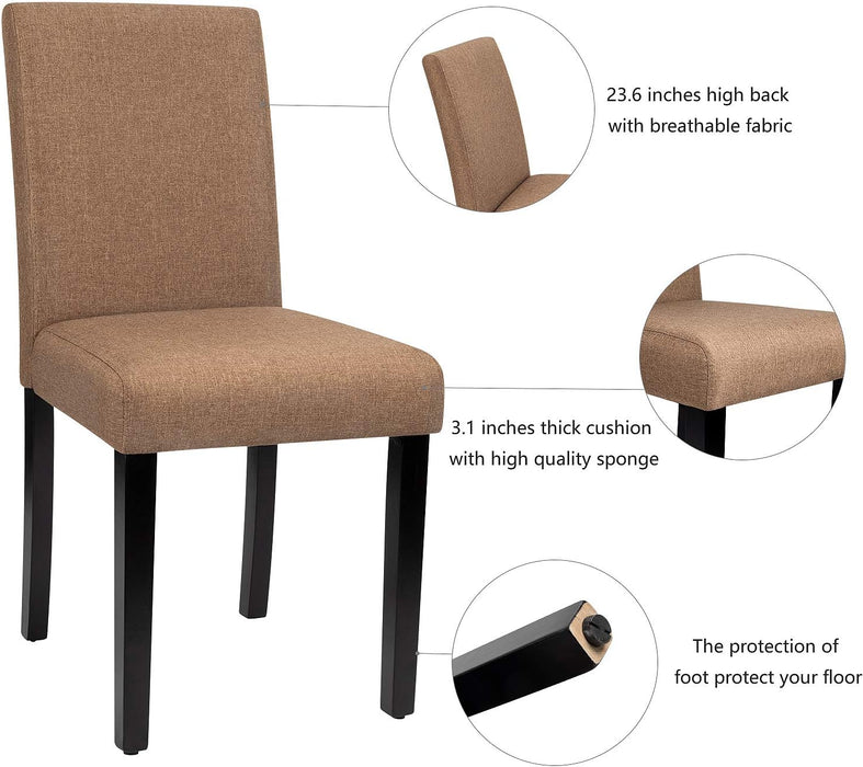 Dining Chairs Urban Style Fabric Parson Chairs Kitchen Living Room Armless Side Chair with Solid Wood Legs Set of 4 (Brown)