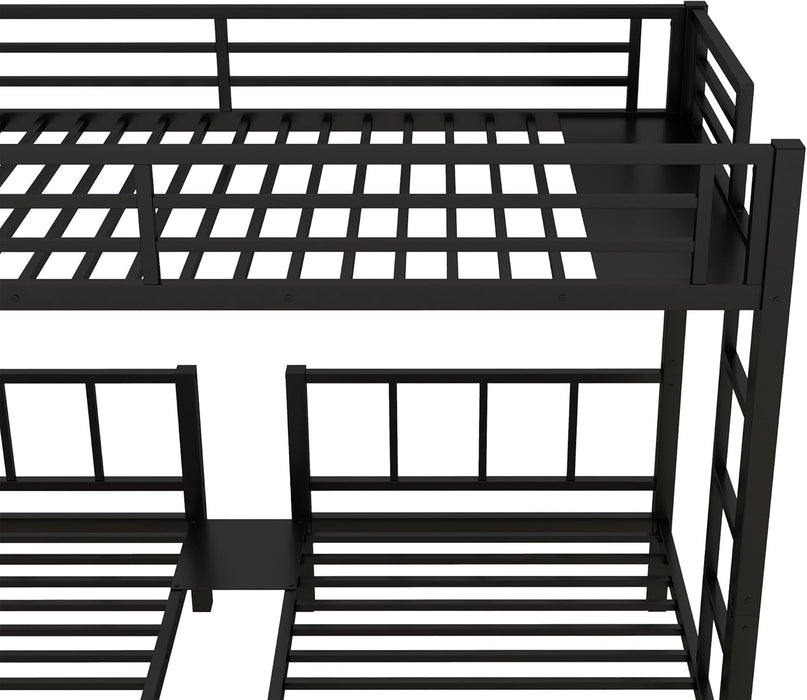 Triple Bunk Bed for Kids, Detachable Metal Twin over Twin over Twin Bunk Bed with Guardrails, Built-In Ladder, Shelf, Converts to 3 Separate Twin Beds, Easy Assembly, Black
