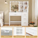 Makeup Vanity with Lights, Vanity Desk with Mirror and 10 LED Lights, White Table with 4 Drawers, Cabinet & 4 Necklace Hooks, Dressing Table for Bedroom,Grils Vanity, White