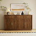 59" Sideboard Buffet Cabinet, 3 Drawers, 4 Doors, Walnut | Modern Coffee Bar Cabinet with Gold Handles, Long Sideboard Buffet Table for Kitchen