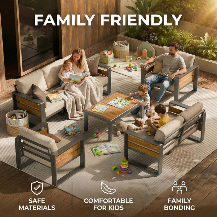 Aluminum Outdoor Patio Furniture Set with Table,7 Seat,Dark Gray