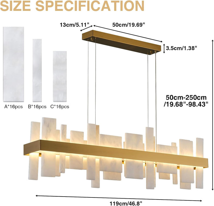 46.8 Inch Modern Adjustable Alabaster Rectangle Chandelier