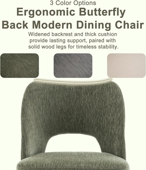 Modern Dining Chairs Set of 4, Upholstered Fabric Kitchen Small Cute Chairs with Butterfly Hollow Back, Solid Wood Legs, Easy Assembly, Farmhouse Style for Kitchen & Dining Room, Green