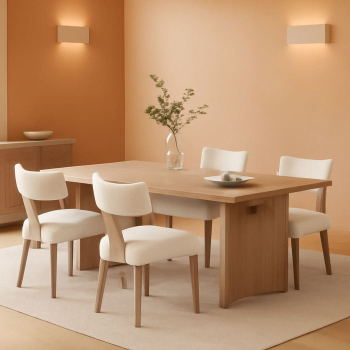 Mid Century Modern Dining Chairs Set of 4 Upholstered Linen Fabric Dining Chairs Curved Backrest Farmhouse Dining Room Chairs Kitchen Chairs with Wood Legs, Beige