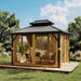 10X12 FT Hardtop Gazebo, Khaki Heavy Duty Aluminum Frame Patio Gazebo, Double Roof All-Weather Metal Canopy with Curtains and Netting for Patio, Garden, Poolside