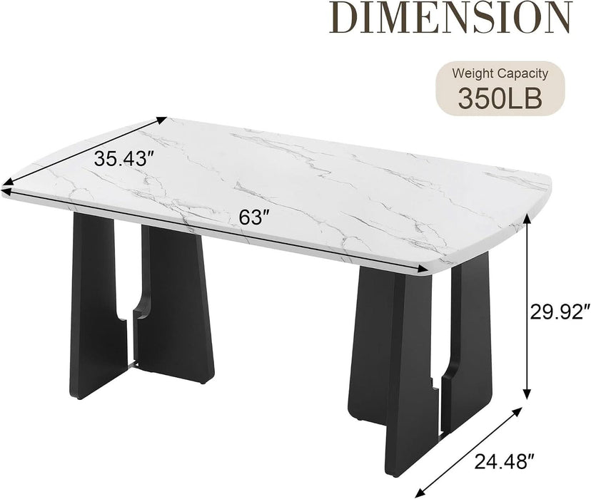 63" Faux Marble Dining Table for 4-6, Rectangle, White