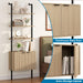 73" Tall Bookshelf with Cabinet, Industrial Ladder Wall Mount Shelf Bookcase with Wood and Metal Frame, Plant Shelf Wall Storage Display for Living Room Bedroom, Wavy Light Ivory