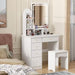 5-Drawers White Makeup Vanity Sets Dressing Table Sets with Stool, Mirror, LED Light and 3-Tier Storage Shelves