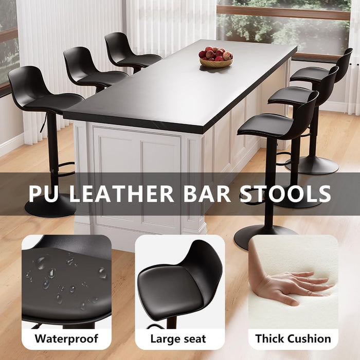 Black Bar Stools Set of 2 Adjustable Counter Height Barstools Modern PU Leather Swivel Tall Bar Chairs Upholstered Bar Stool with Back for Kitchen Island