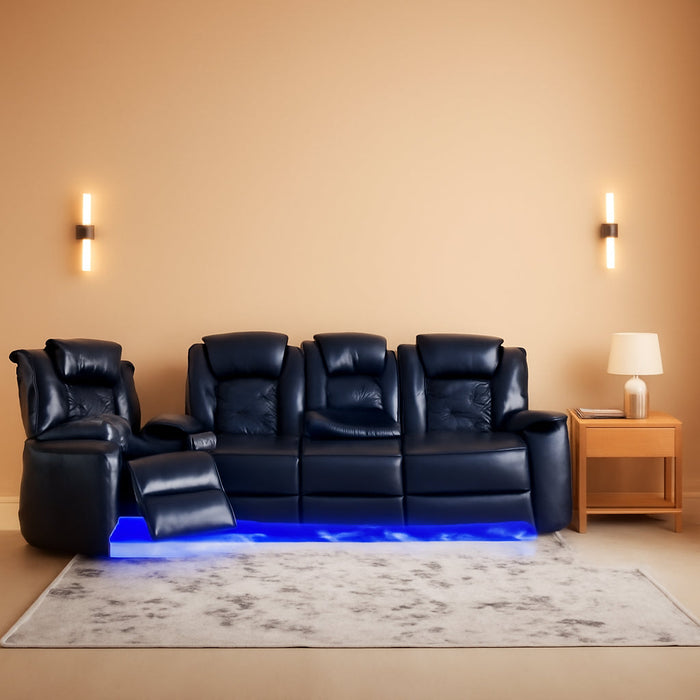 Multifunction Power Recliner Couch Set with LED Light, Storage Console, Cup Holders, USB Charging Port (3Piece, Black)