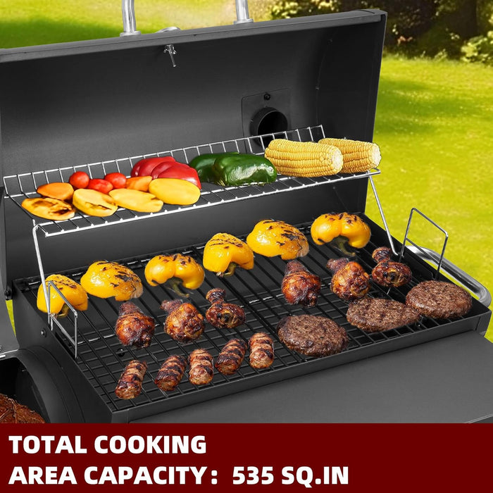 Charcoal Grill with Offset Smoker,Bbq Grills with Side Table,Outdoor Cooking with 535 Square Inches,Backyard Camping Picnics, Patio and Parties, Black by