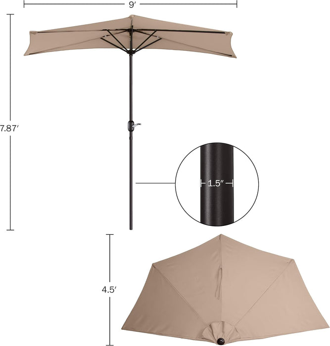 Half Umbrella Outdoor Patio Shade, Beige, 9Ft