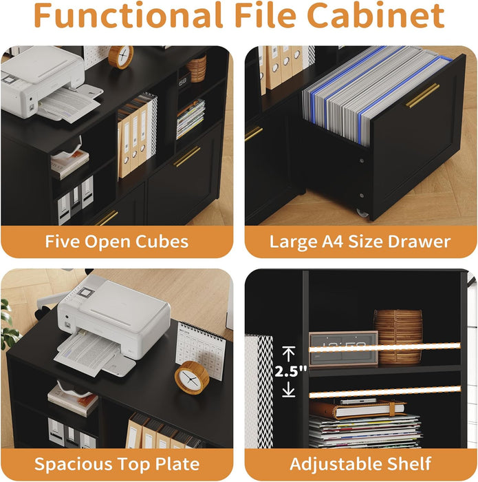 IndustrialGrade Black Lateral File Cabinet With Drawers