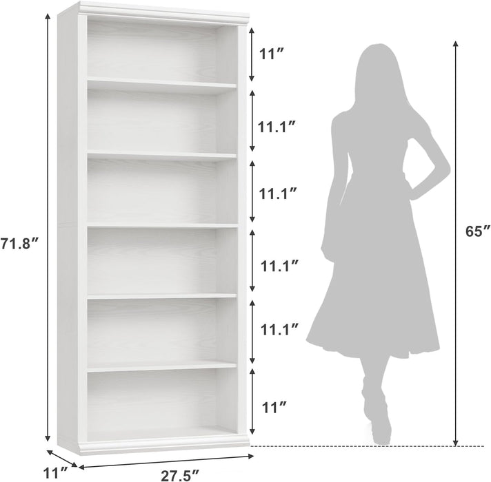 Bookcase and Bookshelves, 28" W Tall Bookshelf, White | Elegant Design, 6 Tiers Spacious Book Storage, Freestanding Book Organizer, Display Library Shelf