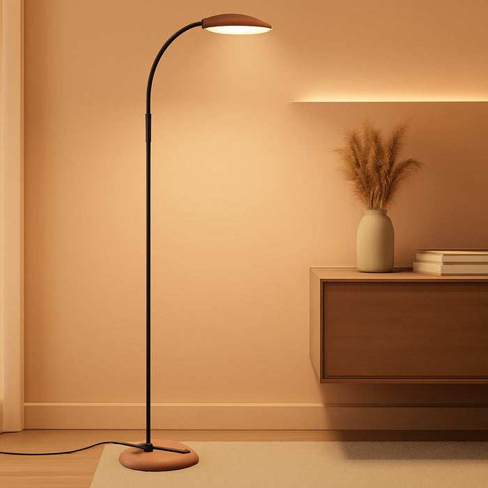 Litespan Slim LED Floor Lamp - Modern Reading Light over Chair for Living Rooms & Offices, Tall with Adjustable Gooseneck, Crafts Work Light, Dimmable Standing for Bedroom - Wood