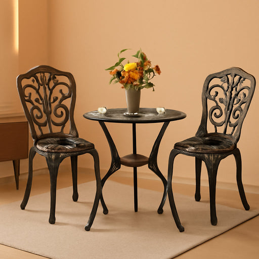 3 Piece Patio Set Outdoor Bistro Set,Cast Aluminum Bistro Table and Chairs Set of 2 with Umbrella Hole,All Weather Patio Bistro Sets for Front Porch Set Garden,Backyard(Brown)