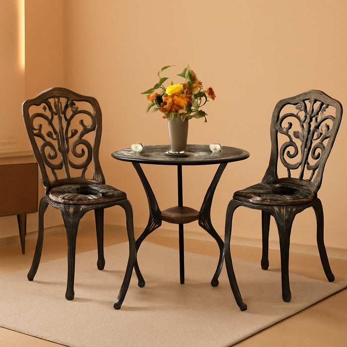 3 Piece Patio Set Outdoor Bistro Set,Cast Aluminum Bistro Table and Chairs Set of 2 with Umbrella Hole,All Weather Patio Bistro Sets for Front Porch Set Garden,Backyard(Brown)