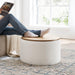 21 Inch Modern round Ottoman with Storage, Large Dorm Boucle Ottoman Coffee Table, Multi-Functional Wood Foot Rest Stool, Extra Seating Chair for Dorm, Living Room Couch, Bedroom, Off-White