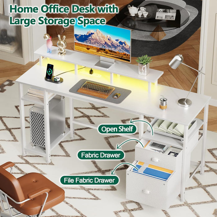 61Inch Computer Desk With IntegratedPowerOutletLED