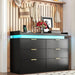 6 Drawer Dresser for Bedroom, Black Dresser with LED Lights and Power Outlet, Modern Chest of Drawers for Closet, Double Wide Drawer Organizer Cabinet for Bedroom, Living Room, Entryway, Hallway