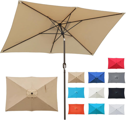 Rectangular Patio Umbrella, Table Market Umbrella with Tilt and Crank, Outdoor Umbrella for Garden, Deck, Backyard, Pool and Beach