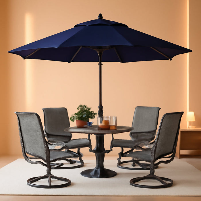 Patio Dining Set with Umbrella for 4, Outdoor Table & Chairs Set with 4 Padded Swivel Patio Dining Chairs, 1 Metal Dining Table and 10Ft Navy Blue Large Patio Umbrella (No Umbrella Base)