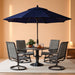 Patio Dining Set with Umbrella for 4, Outdoor Table & Chairs Set with 4 Padded Swivel Patio Dining Chairs, 1 Metal Dining Table and 10Ft Navy Blue Large Patio Umbrella (No Umbrella Base)