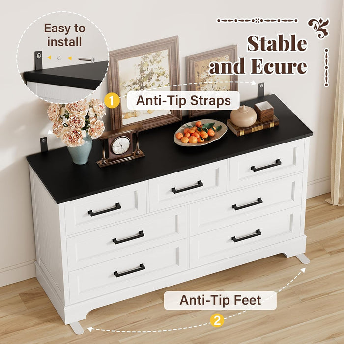 Farmhouse Dresser 52InchWide White Storage Organizer Chest