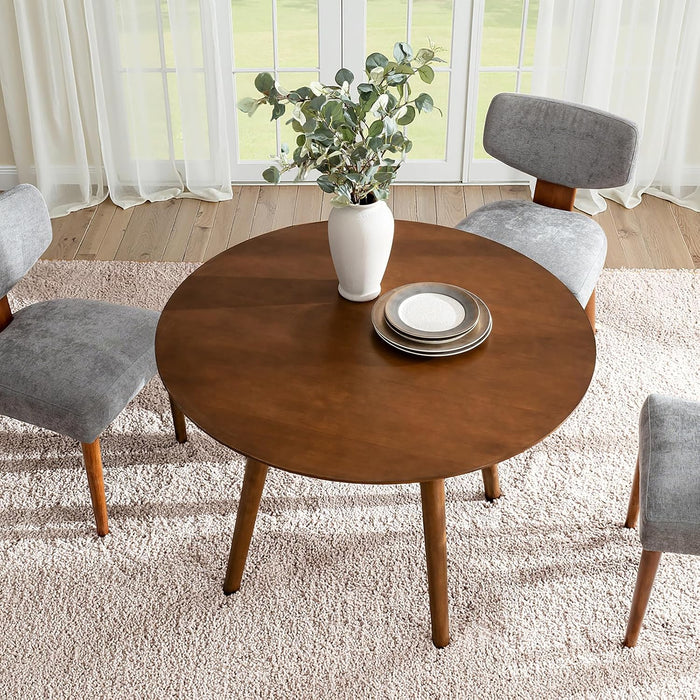 round Dining Table for 4, 45” Solid Wood Kitchen Table, Small Dinner Coffee Writing Table for Kitchen Dining Room, save Space, Walnut