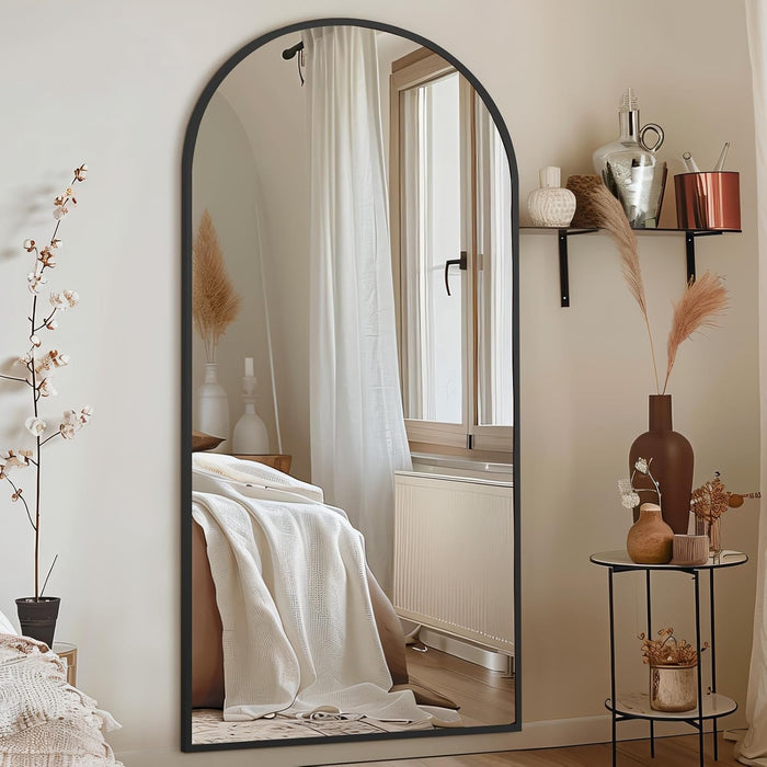 76"X34" Large Arched Floor Mirror Full Length with Stand, Black