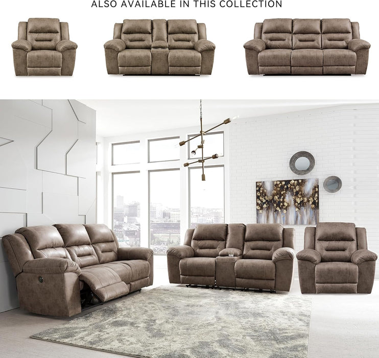 Stoneland Reclining Sofa, Dual-Sided Manual Recliner Couch with Faux Leather Upholstery, Wall Hugger Comfort for Living Room Seating, 90 Inches Wide, Brown