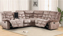 Manual Reclining Sectional Sofa Set for Living Room, Soft Fabric Recliner Corner Sectional Couch with Center Console, Cup Holder and Storage, Brown