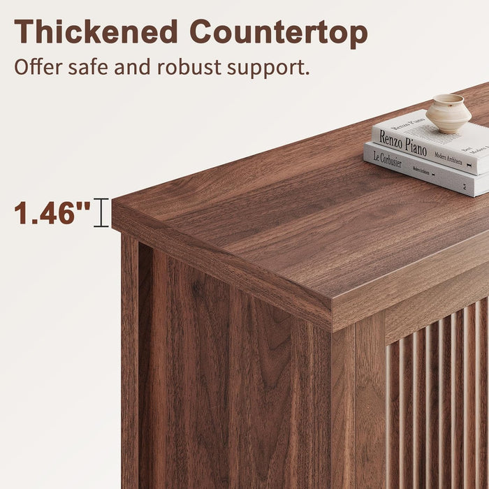 55" Fluted Sideboard Buffet Cabinet with Storage,Walnut | Modern Credenza with 4 Doors & Adjustable Shelves,Coffee Bar Table Console for Dining Room Kitchen Living Room Entryway
