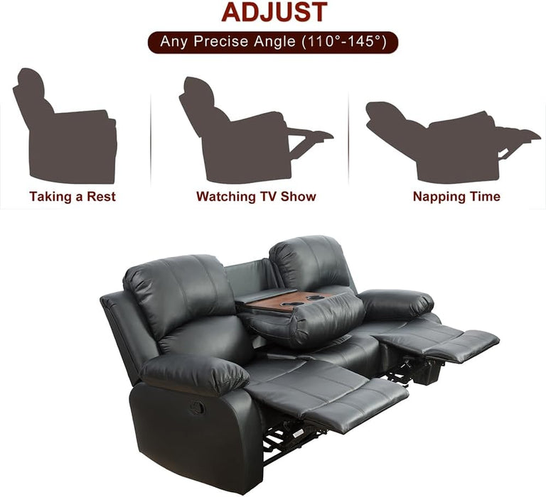 Living Room Furniture Set Leather Recliner Sofa Set Loveseat Chair Furniture Sofa Set for Living Room/Small Space/Rv/House/Office/Theater Seating (A-Black Leather, Sofa(3Seater))
