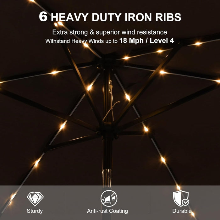 6.5' X 10' Rectangular Patio Umbrella with Solar LED Outdoor Table Umbrella Aluminum Frame Market Umbrella Sun Umbrella for Garden Deck Lawn Pool Taupe