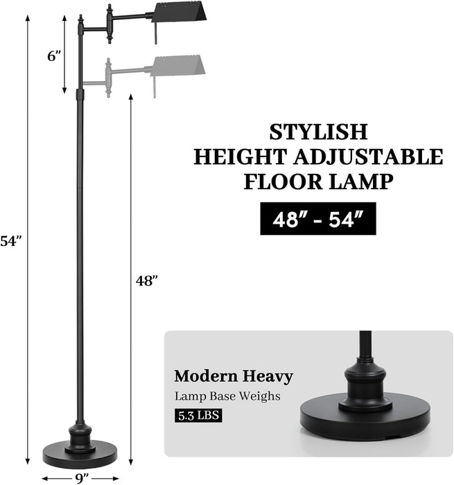 Dimmable Pharmacy Floor Lamp with Remote, 17W LED Reading Floor Lamp with 360°Swing Arm, 3 Color Temperature, Height Adjustable Black Standing Task Lamp for Living Room, Bedroom, Black