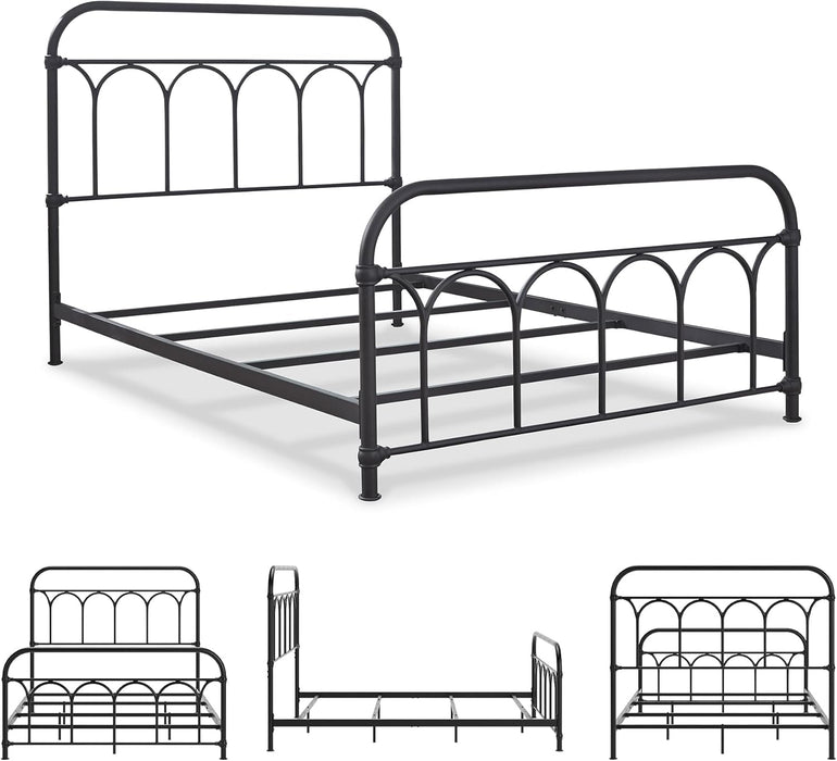 Signature Design by Ashley Nashburg Industrial Farmhouse Metal Bed, Full, Matte Black