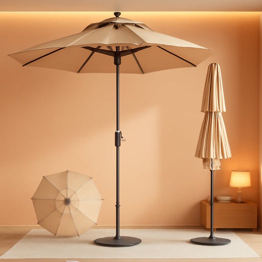 9FT 3-Tier Patio Umbrella, Vented Outdoor Market Table Umbrella | 5-Year Fade Resistant Commercial Canopy with UPF50+ UV Protection. Push Button Tilt & Crank for Pool, Backyard, Deck Shade