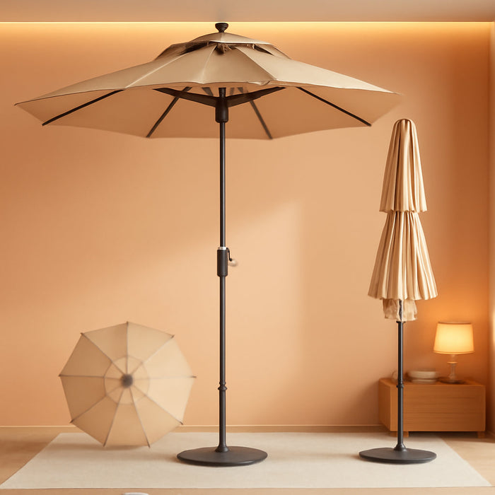9FT 3-Tier Patio Umbrella, Vented Outdoor Market Table Umbrella | 5-Year Fade Resistant Commercial Canopy with UPF50+ UV Protection. Push Button Tilt & Crank for Pool, Backyard, Deck Shade