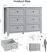 6 Drawer Dresser for Bedroom, Grey Modern Large Chest