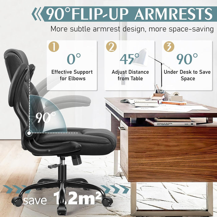 Leather Office Chair, PU Home Computer Desk Chairs with Ergonomic Back Support, 360°Swivel Free，Small Gaming Chair with Wheels and Adjustable Armrests, for Short People Use