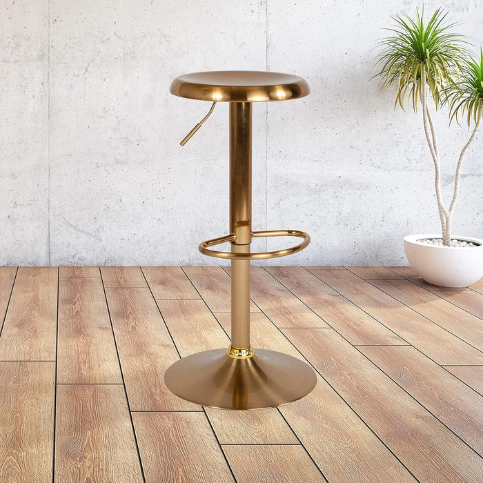 Madrid Series Adjustable Height Retro Metal Barstool with Footrest, Backless Adjustable Bar or Counter Height Swivel Stool, Gold