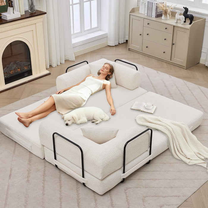 79 Inch ConvertibleSofaBed Beige Upholstery Comfort