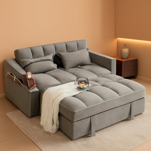 Grey Convertible Sleeper Loveseat Bed With ThreeInOne